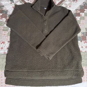 aerie Plush Sherpa Pullover - olive green